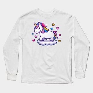 Cute Unicorn Standing On Cloud Cartoon Long Sleeve T-Shirt